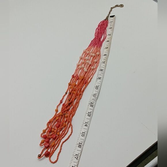 EL - Coral Beaded Ombre 20" 7 Strand Necklace & Matching Drop Earrings Set - Picture 13 of 14